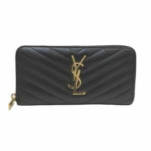 Yves Saint Laurent Monogram Leather Long Wallet with V-Stitching and Zip-Arou...
